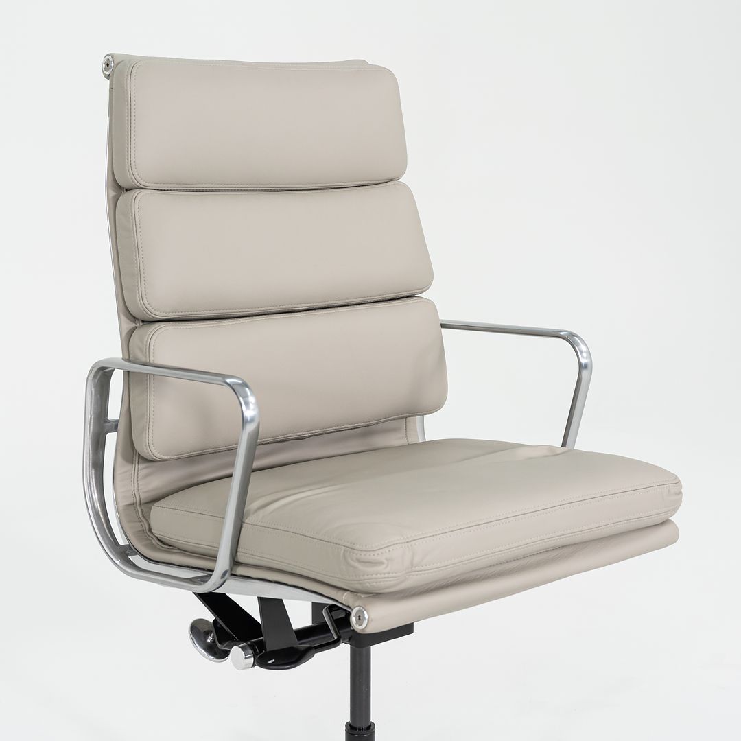 2019 Herman Miller Eames Soft Pad Executive Desk Chair in Bristol Pearl Leather with Pneumatic Base 1x Available
