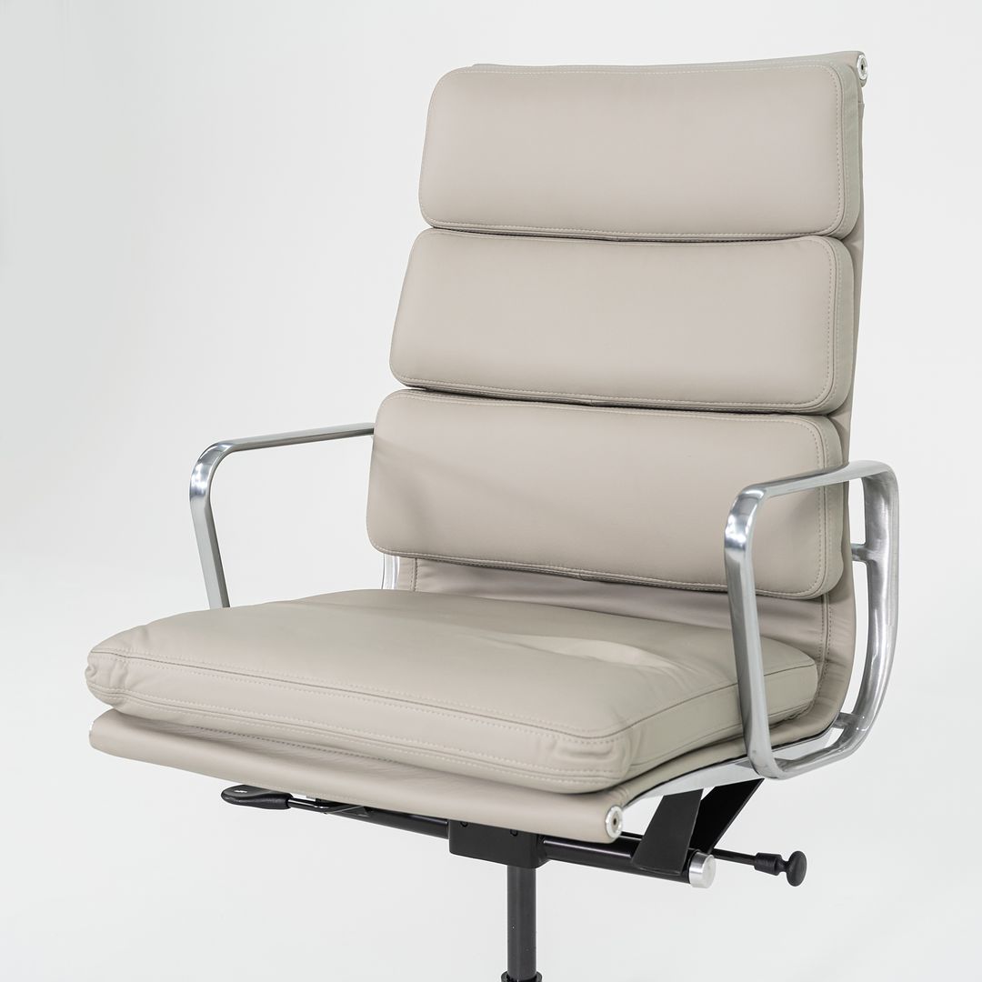 2019 Herman Miller Eames Soft Pad Executive Desk Chair in Bristol Pearl Leather with Pneumatic Base 1x Available