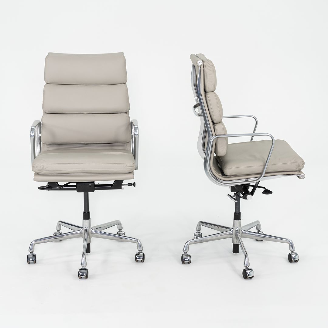 2019 Herman Miller Eames Soft Pad Executive Desk Chair in Bristol Pearl Leather with Pneumatic Base 1x Available
