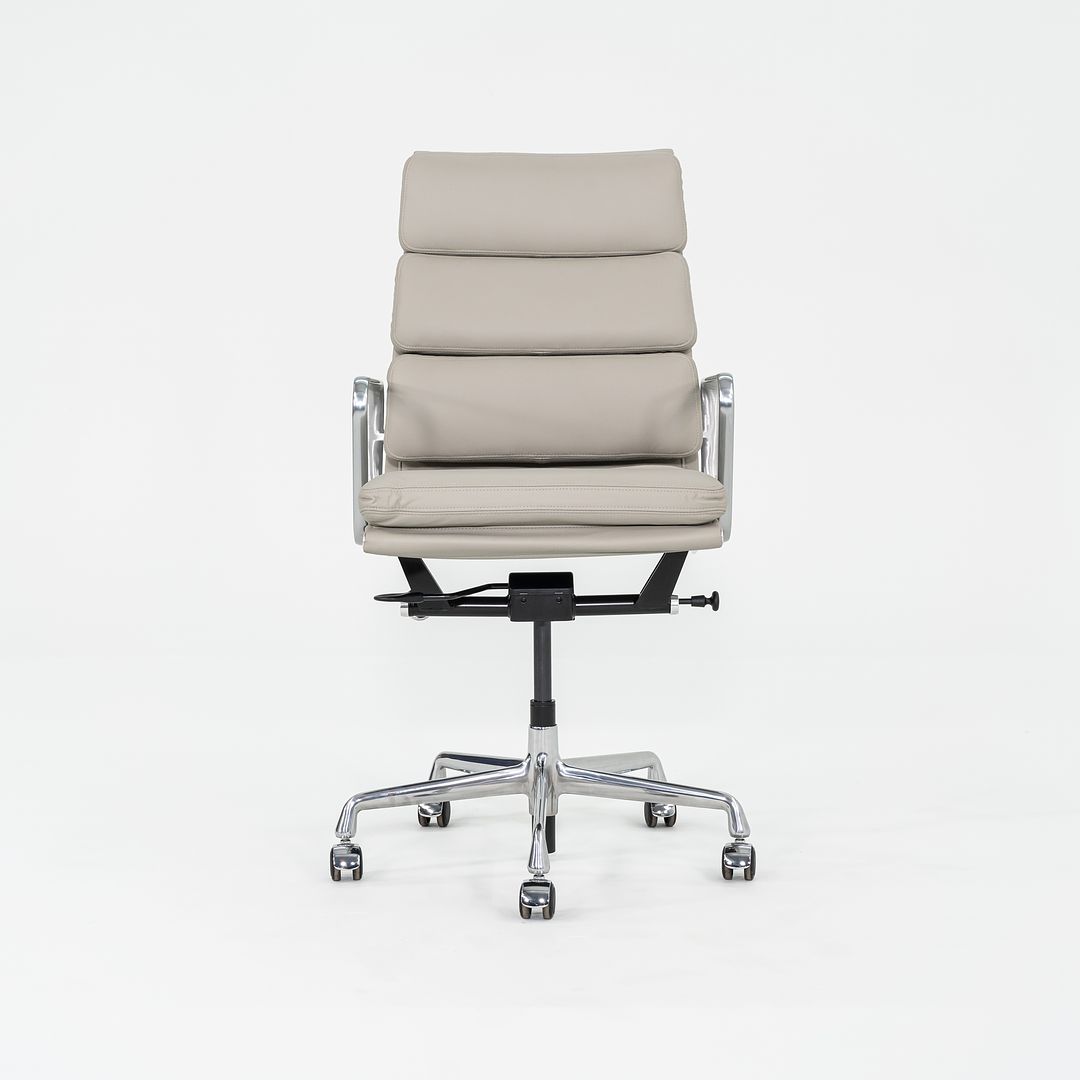 2019 Herman Miller Eames Soft Pad Executive Desk Chair in Bristol Pearl Leather with Pneumatic Base 1x Available