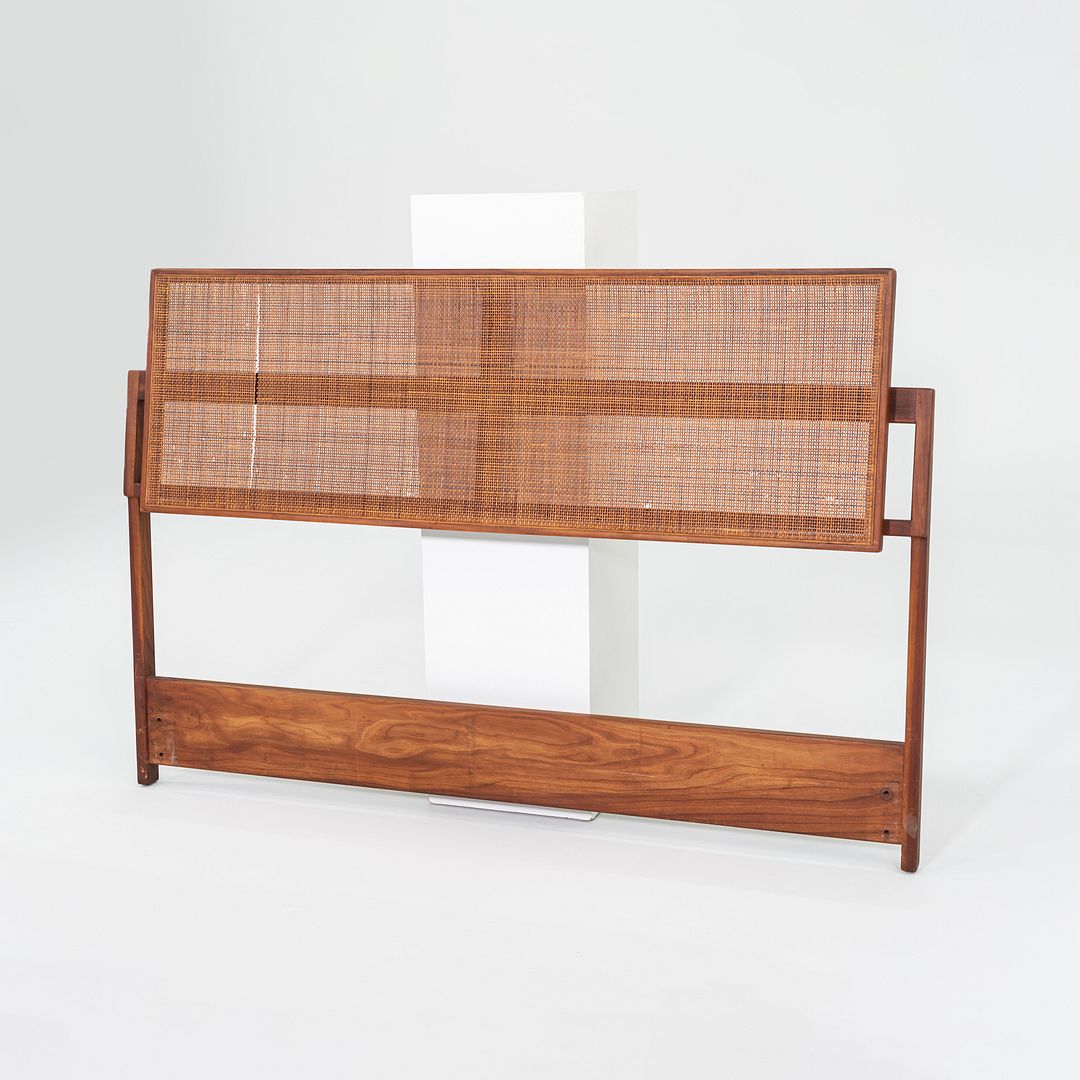 1959 Jens Risom Designs Full Headboard and Footboard in Walnut with Caned Panel