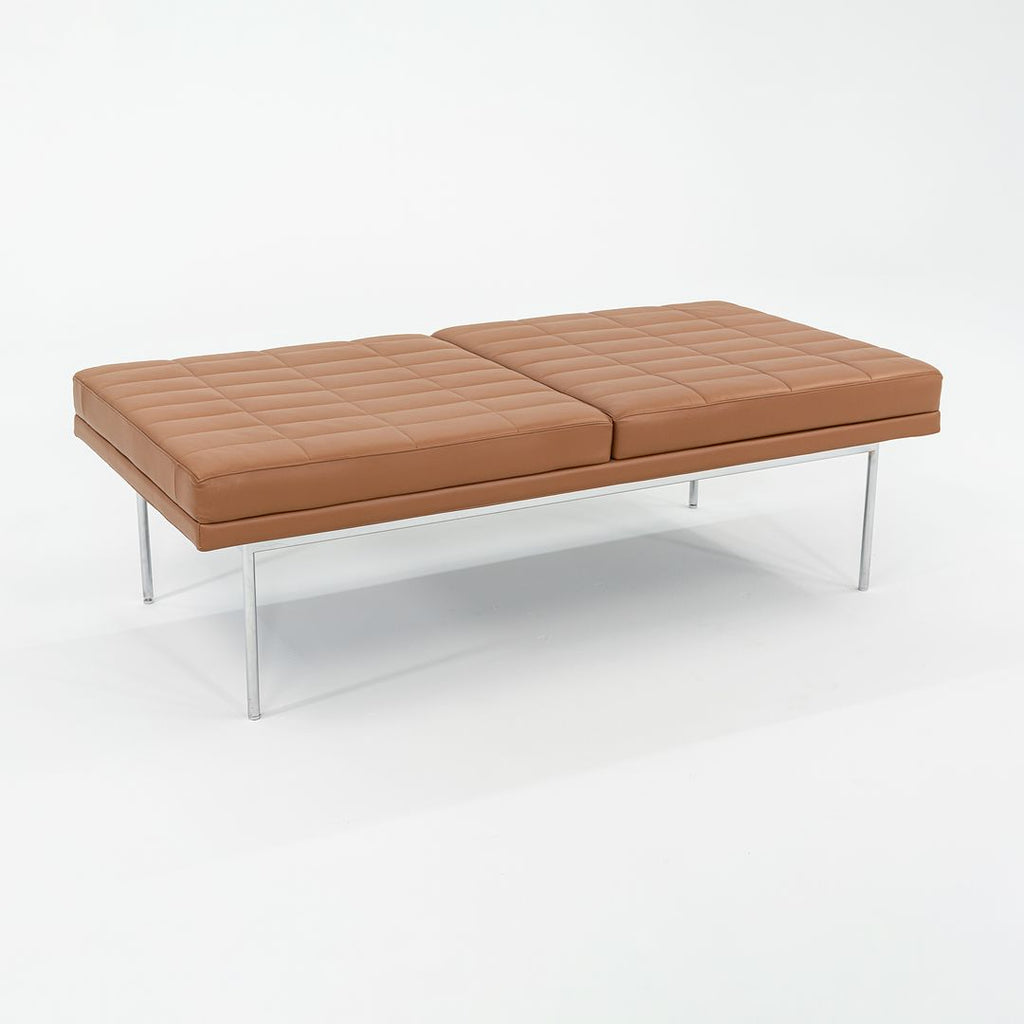 2013 BassamFellows for Geiger Tuxedo Lounge Quilted Bench in Cognac Leather 56x28 inches 1x Available