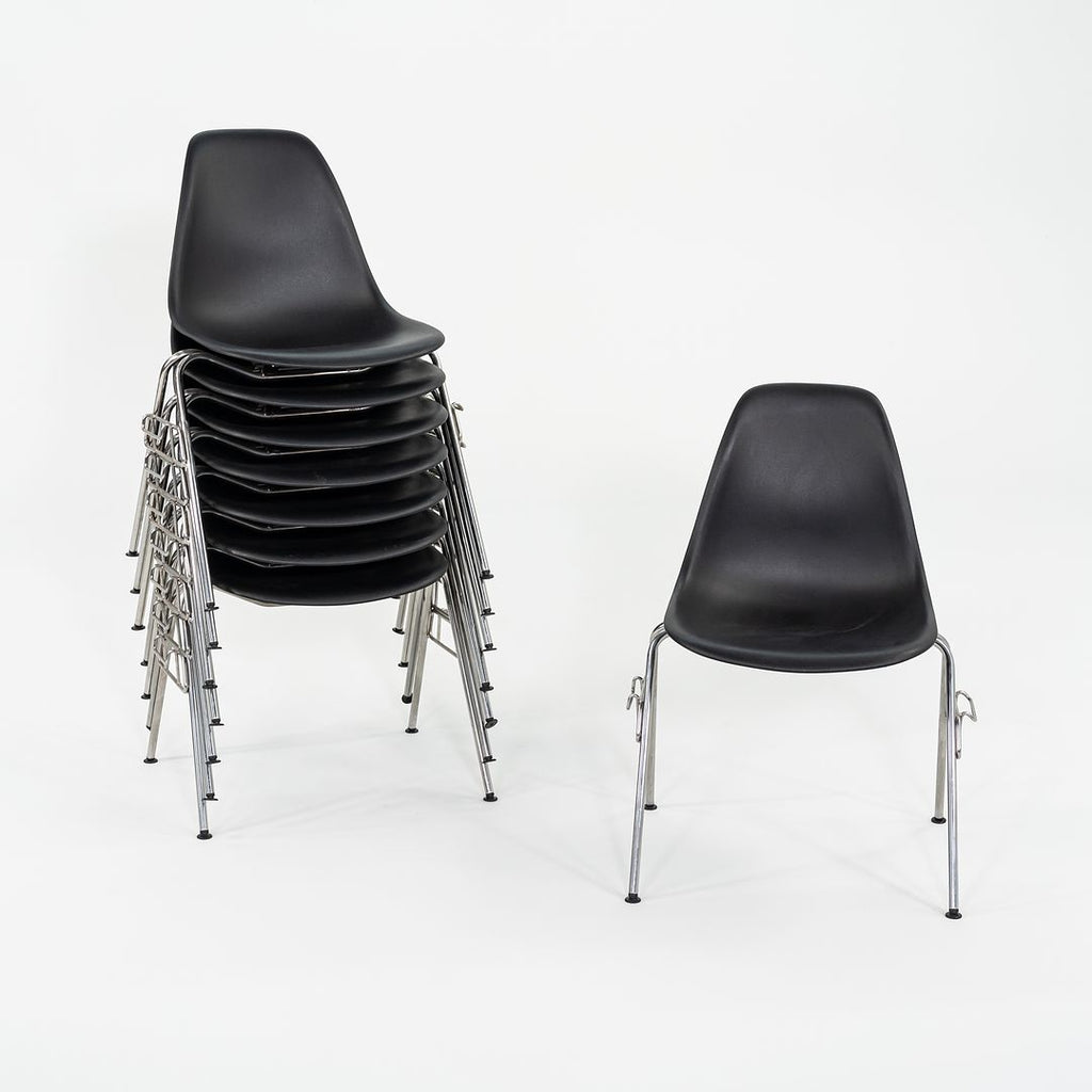 2015 Herman Miller Stacking Eames Plastic Side Shell Dining Chairs in Black 1x Available