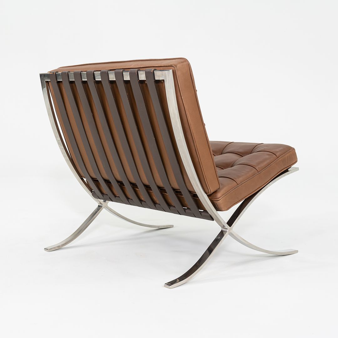 1990 Knoll Barcelona Lounge Chairs by Mies van der Rohe in Brown Leather and Stainless Model 250LS 2x Available