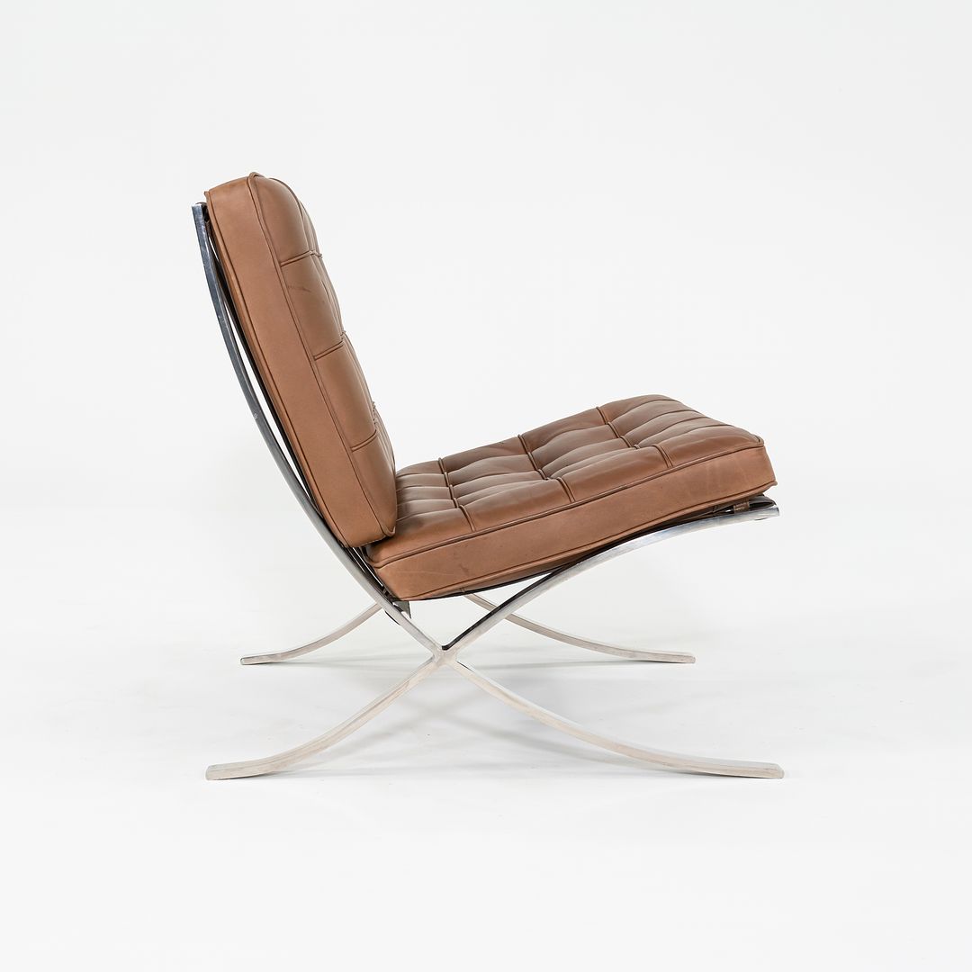 1990 Knoll Barcelona Lounge Chairs by Mies van der Rohe in Brown Leather and Stainless Model 250LS 2x Available