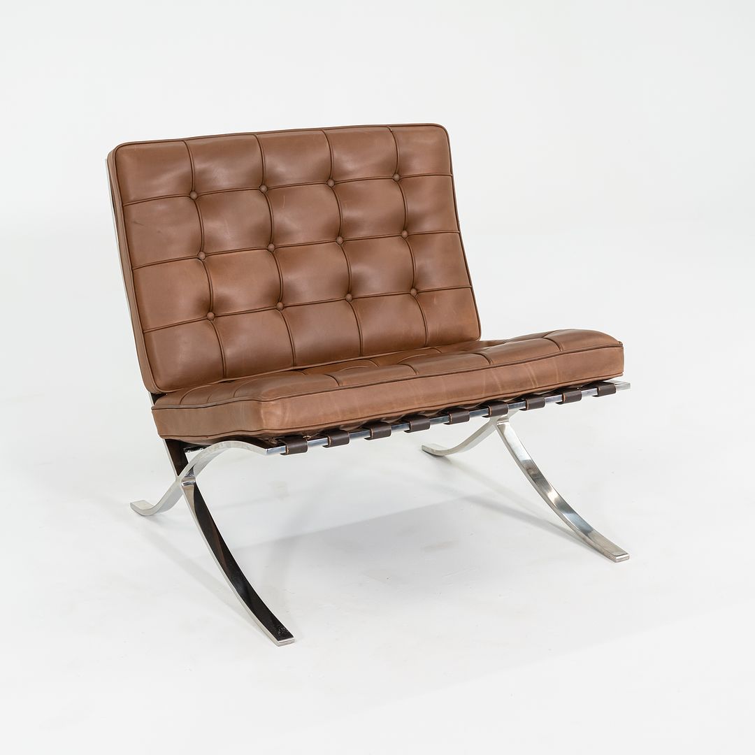 1990 Knoll Barcelona Lounge Chairs by Mies van der Rohe in Brown Leather and Stainless Model 250LS 2x Available