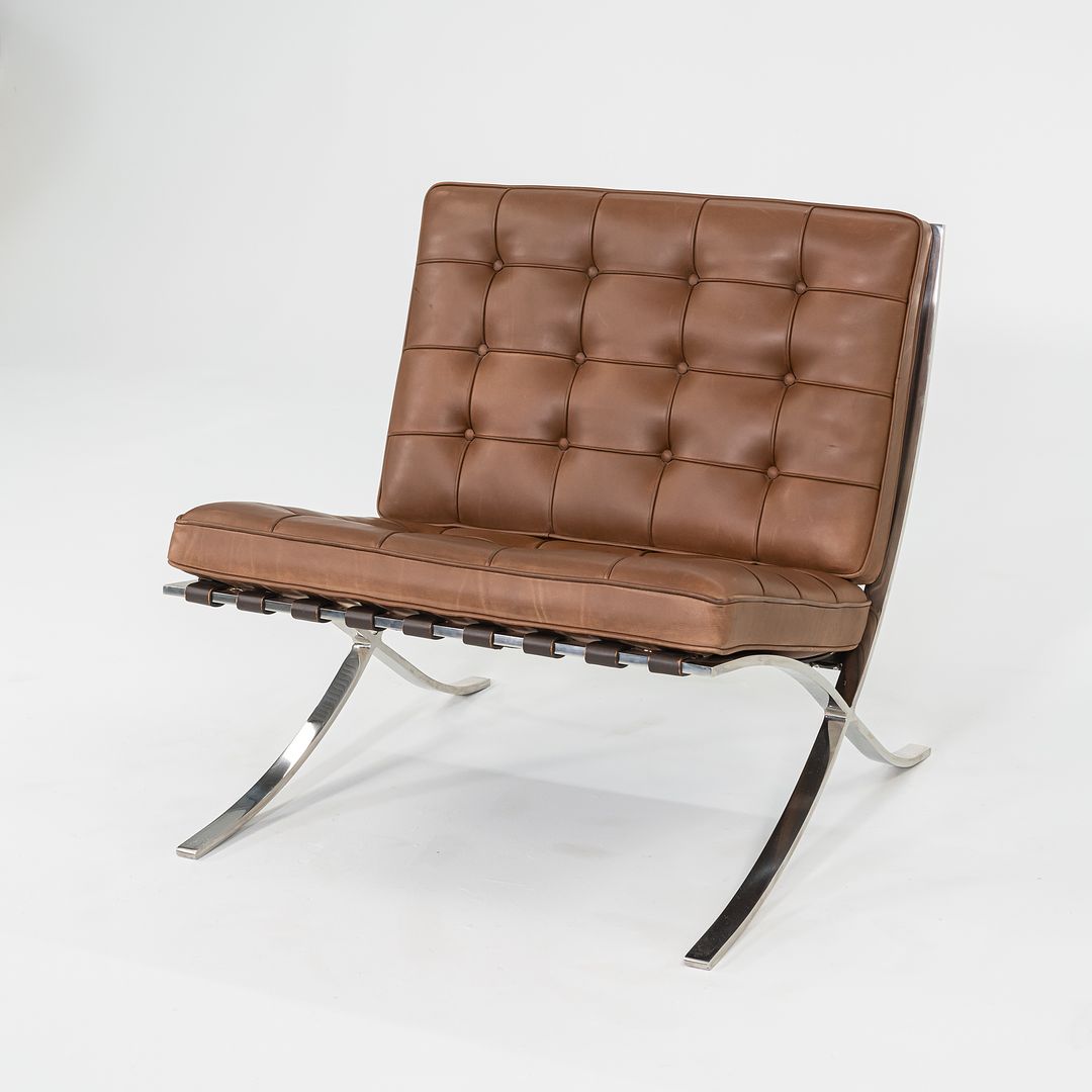 1990 Knoll Barcelona Lounge Chairs by Mies van der Rohe in Brown Leather and Stainless Model 250LS 2x Available