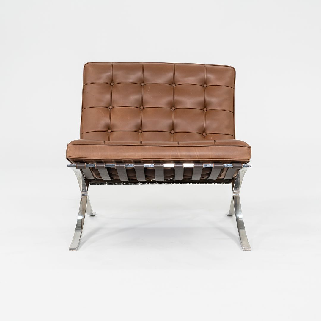 1990 Knoll Barcelona Lounge Chairs by Mies van der Rohe in Brown Leather and Stainless Model 250LS 2x Available