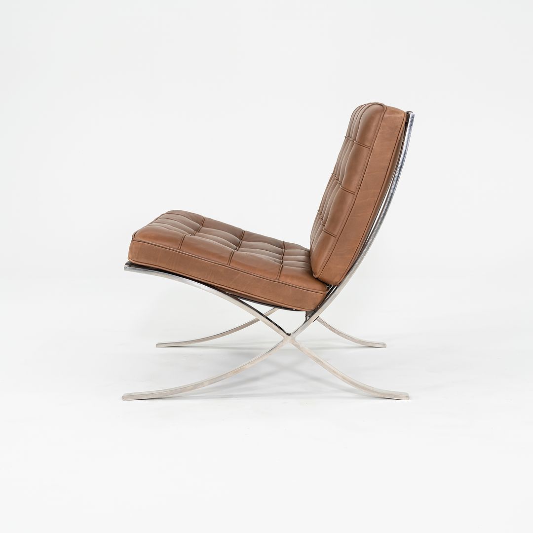 1990 Knoll Barcelona Lounge Chairs by Mies van der Rohe in Brown Leather and Stainless Model 250LS 2x Available
