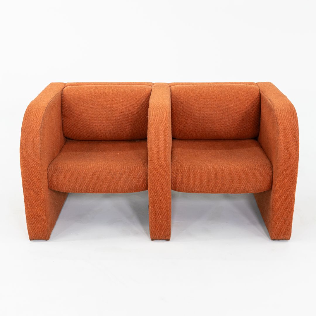 1970s Frank Majore for Pace Collection Sculptural Two Seat Settee Sofa in Orange Hopsack Fabric