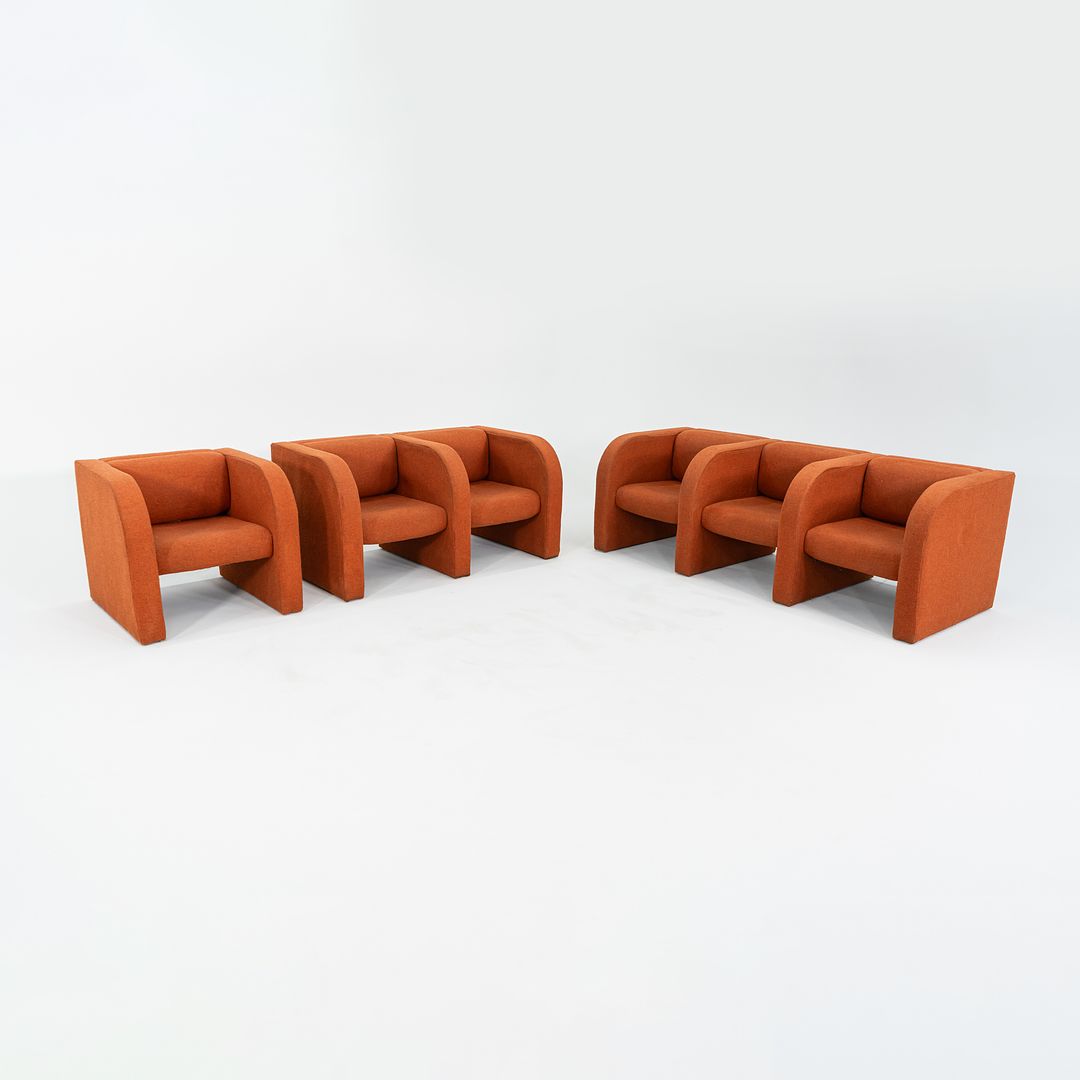 1970s Frank Majore for Pace Collection Sculptural Two Seat Settee Sofa in Orange Hopsack Fabric