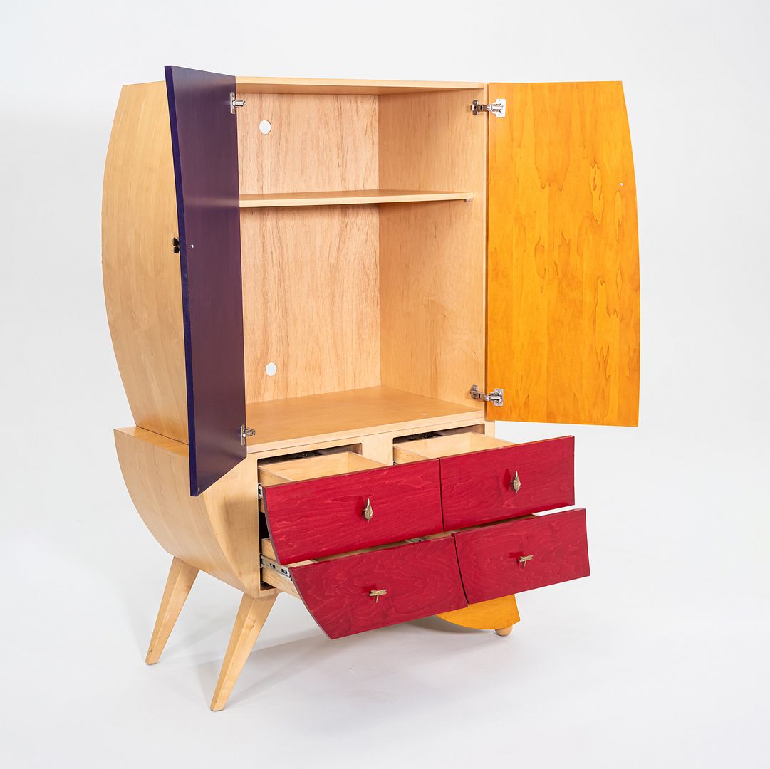 1990s Postmodern Sculptural Studio Craft Color Block Maple Armoire / Cabinet (Left)