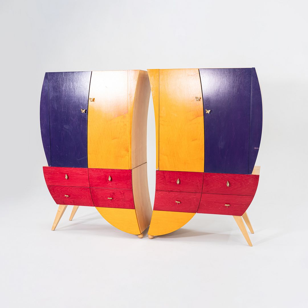 1990s Postmodern Sculptural Studio Craft Color Block Maple Armoire / Cabinet (Left)