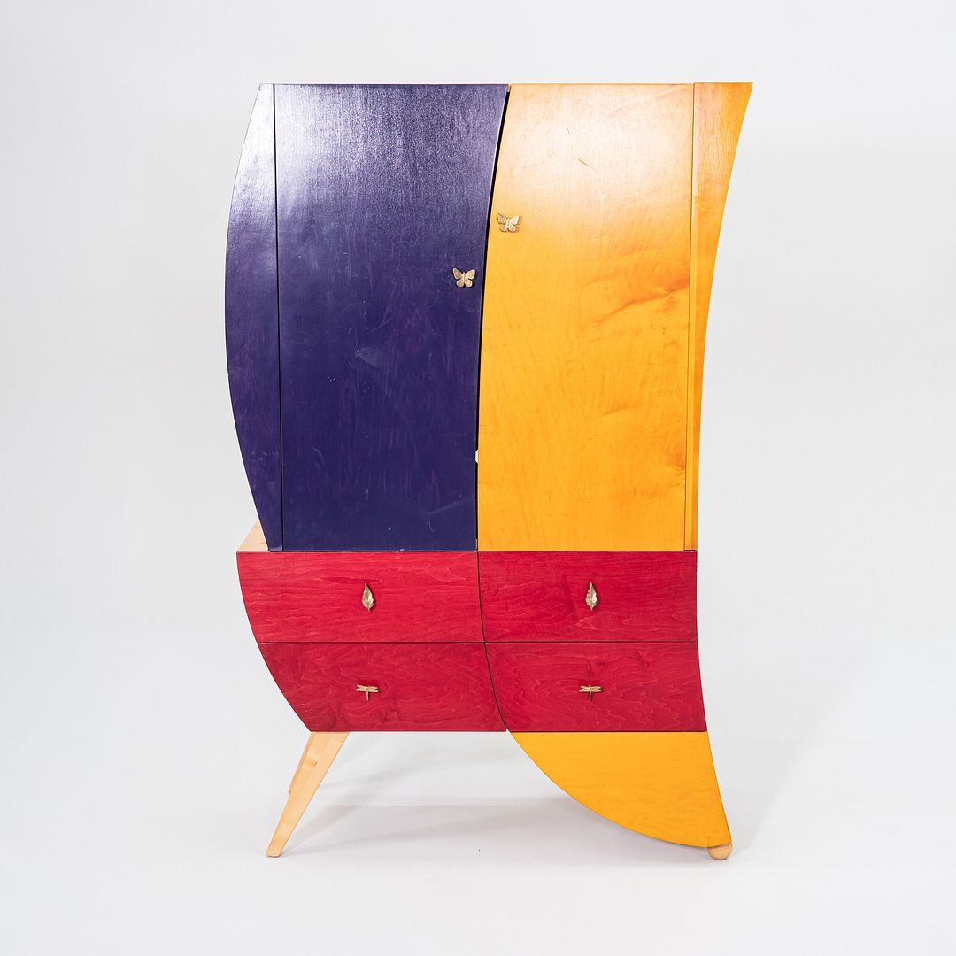 1990s Postmodern Sculptural Studio Craft Color Block Maple Armoire / Cabinet (Left)