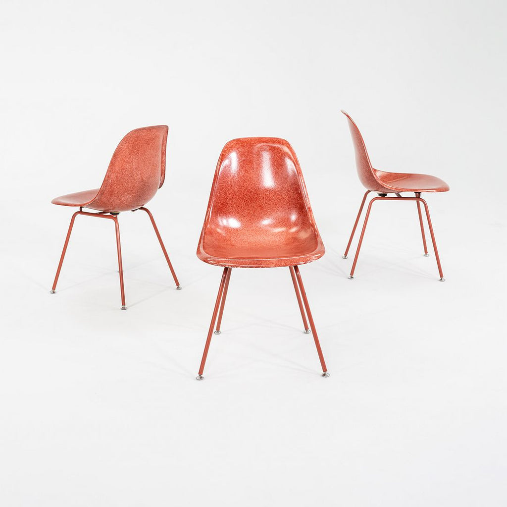 C. 2018 Set of Three Eames Modernica Side / Dining Chairs in Red Fiberglass