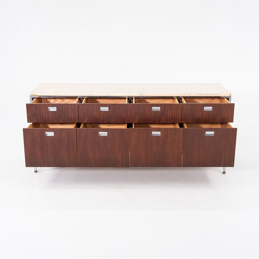 1960s Davis Allen and Gordon Bunshaft for SOM 66 inch Credenza / Cabinet in Walnut and Travertine