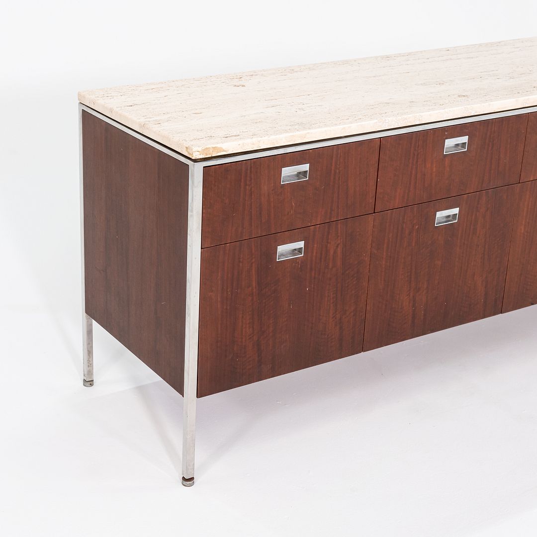 1960s Davis Allen and Gordon Bunshaft for SOM 66 inch Credenza / Cabinet in Walnut and Travertine