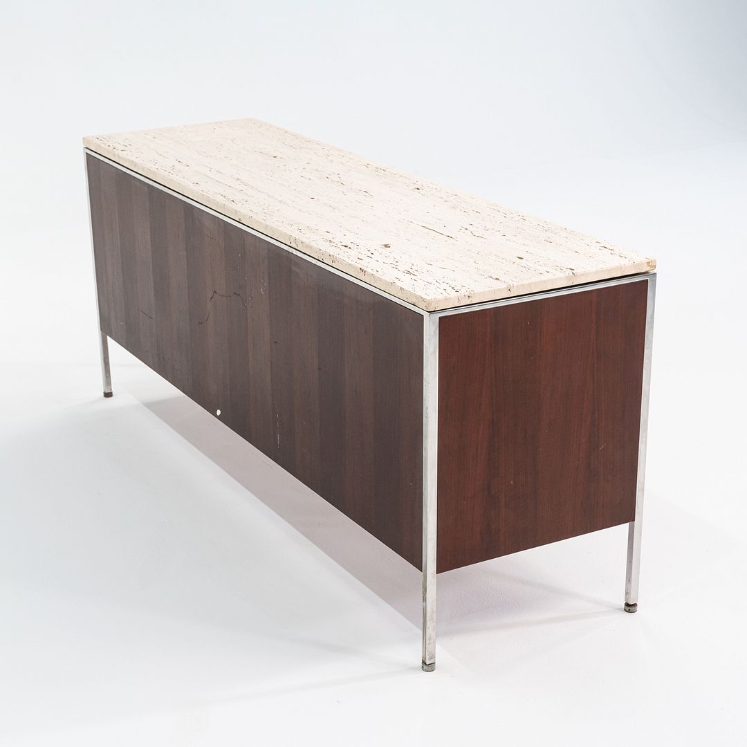 1960s Davis Allen and Gordon Bunshaft for SOM 66 inch Credenza / Cabinet in Walnut and Travertine