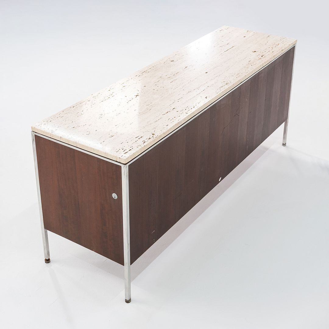 1960s Davis Allen and Gordon Bunshaft for SOM 66 inch Credenza / Cabinet in Walnut and Travertine
