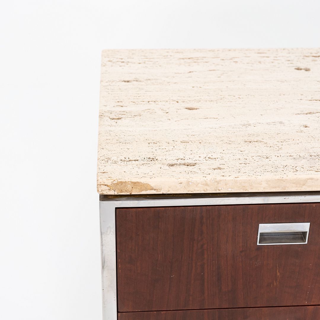 1960s Davis Allen and Gordon Bunshaft for SOM 66 inch Credenza / Cabinet in Walnut and Travertine