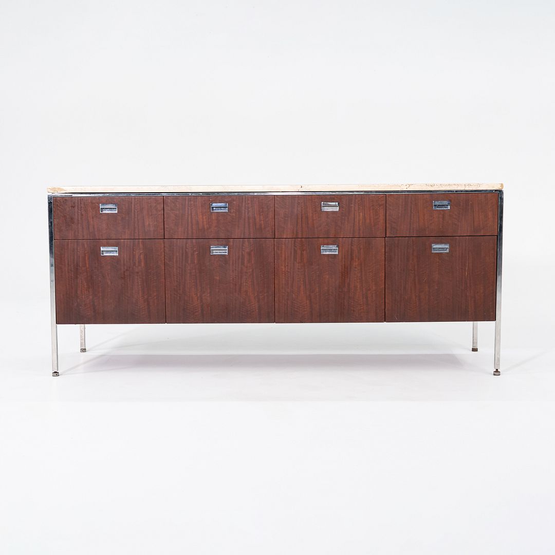 1960s Davis Allen and Gordon Bunshaft for SOM 66 inch Credenza / Cabinet in Walnut and Travertine