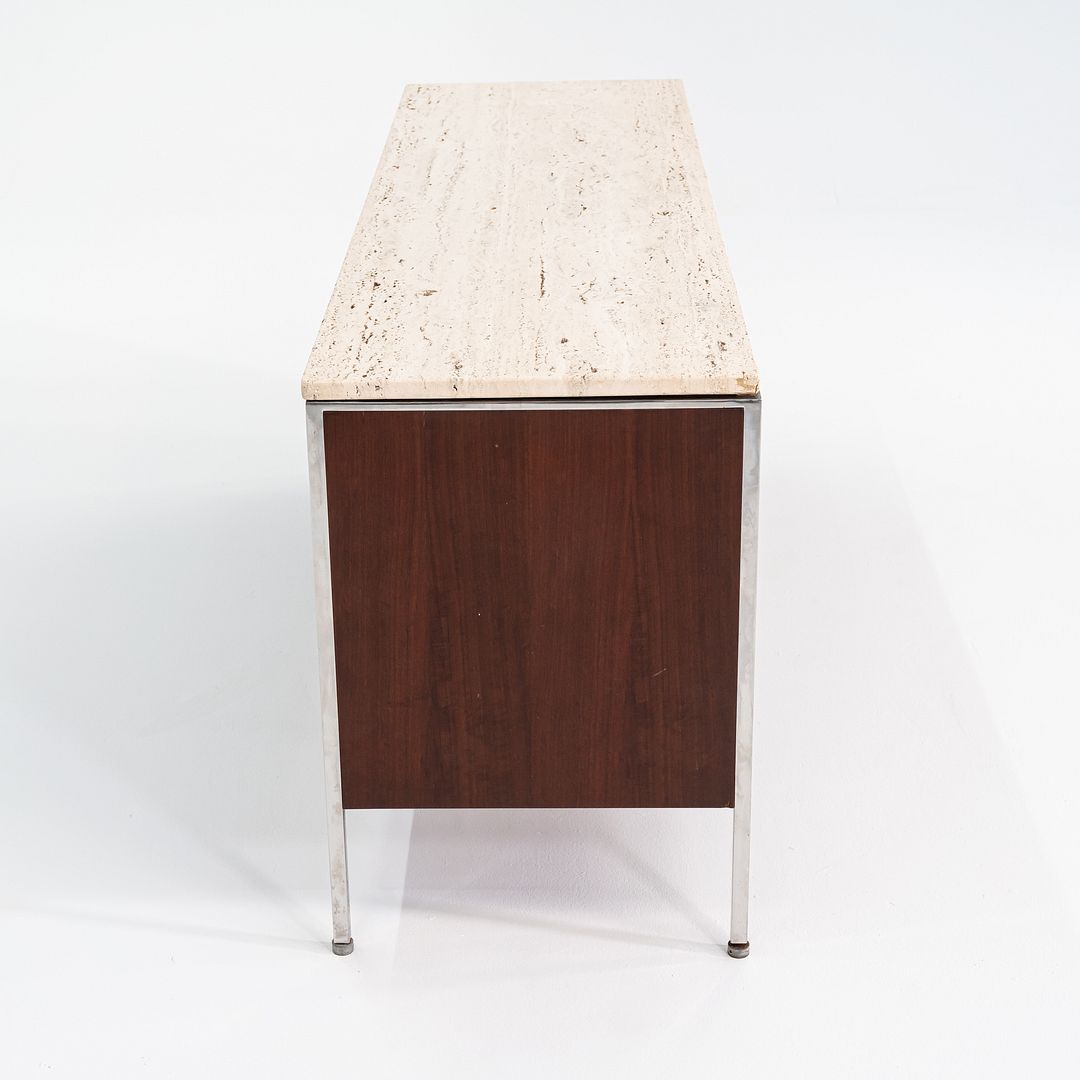 1960s Davis Allen and Gordon Bunshaft for SOM 66 inch Credenza / Cabinet in Walnut and Travertine