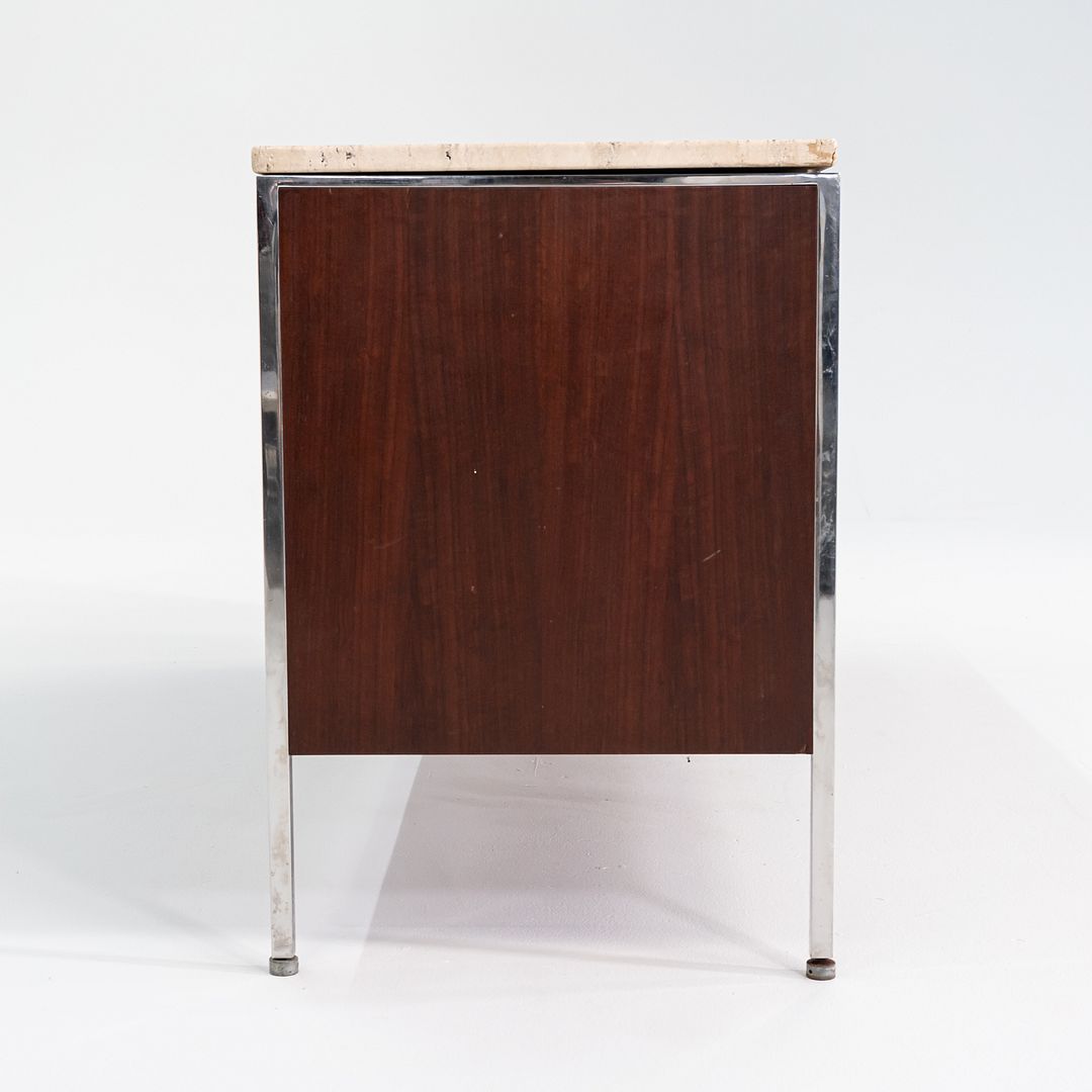1960s Davis Allen and Gordon Bunshaft for SOM 66 inch Credenza / Cabinet in Walnut and Travertine