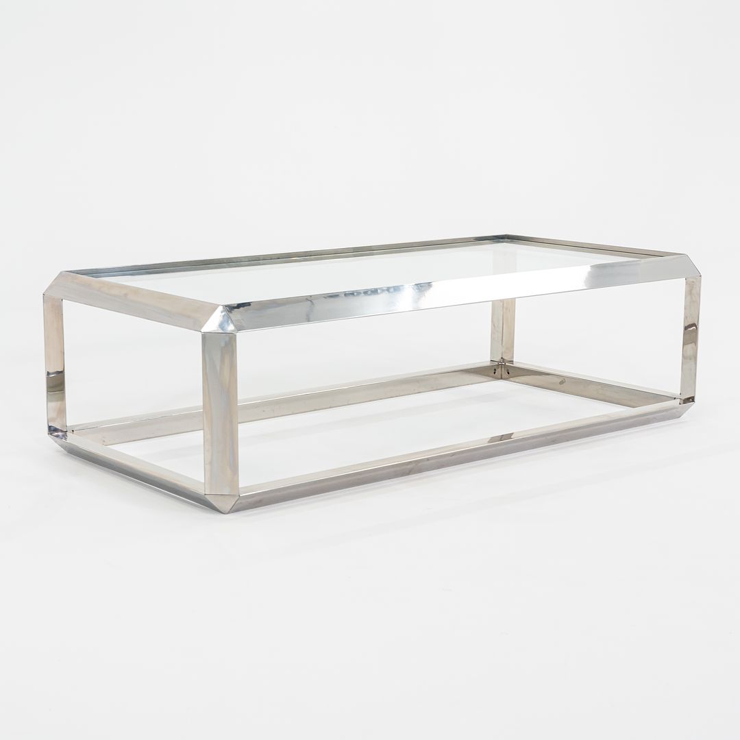 C. 1970s Saporiti Italia Chromed Steel Coffee Table with Glass Top