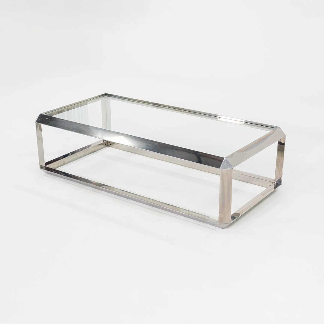 C. 1970s Saporiti Italia Chromed Steel Coffee Table with Glass Top