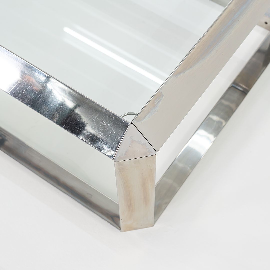 C. 1970s Saporiti Italia Chromed Steel Coffee Table with Glass Top