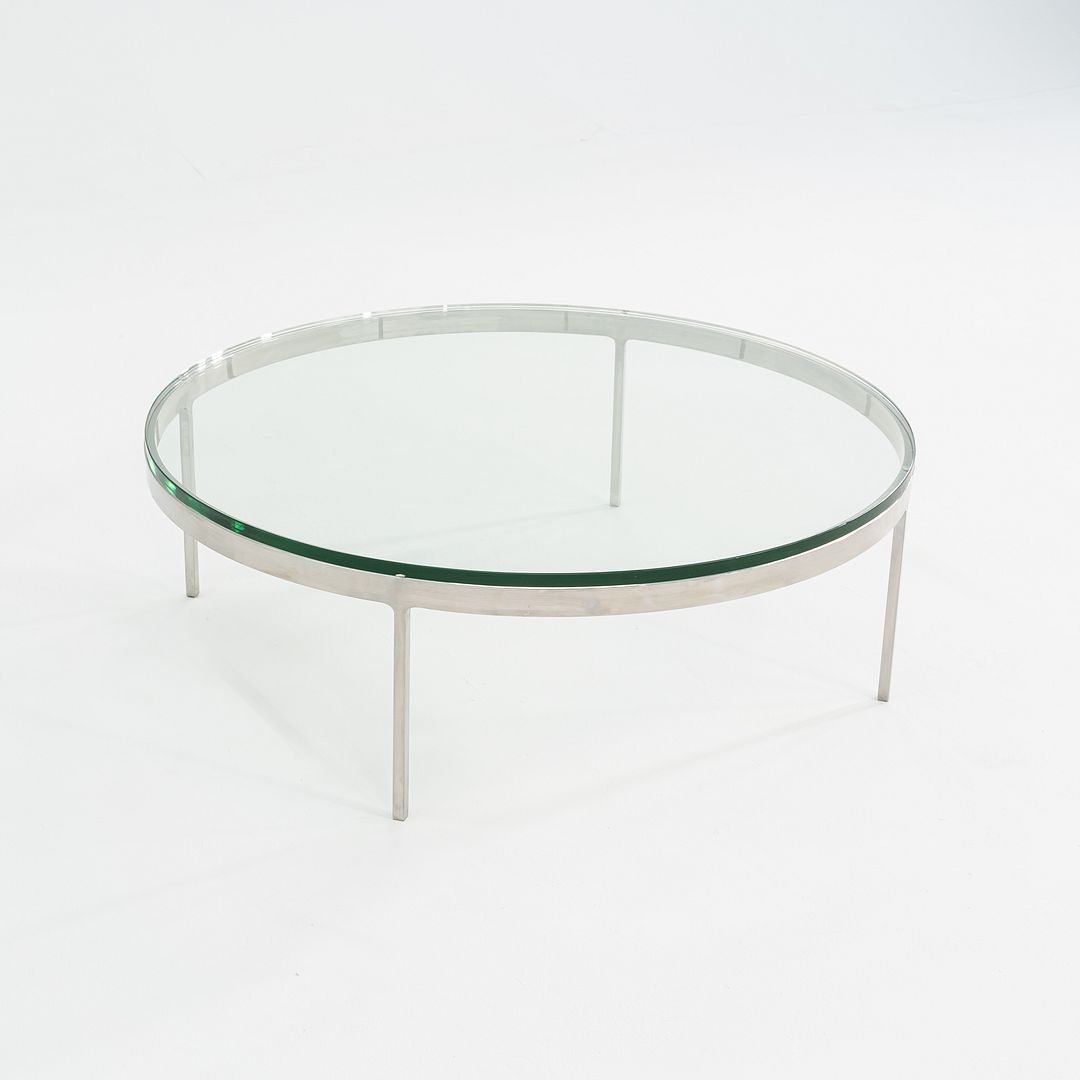 1990s Nicos Zographos Polished Stainless Steel and Glass Coffee Table TA.35.42G