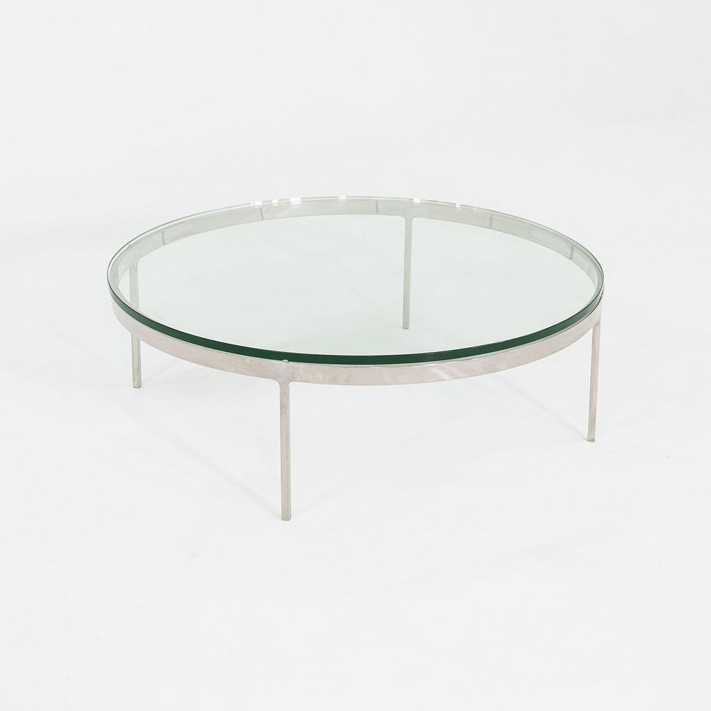 1990s Nicos Zographos Polished Stainless Steel and Glass Coffee Table TA.35.42G