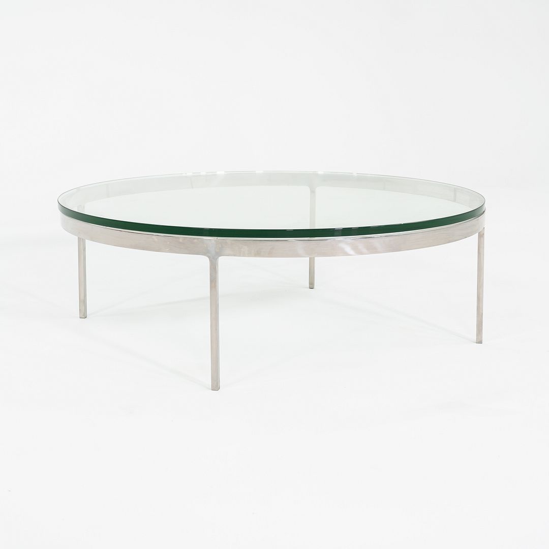 1990s Nicos Zographos Polished Stainless Steel and Glass Coffee Table TA.35.42G