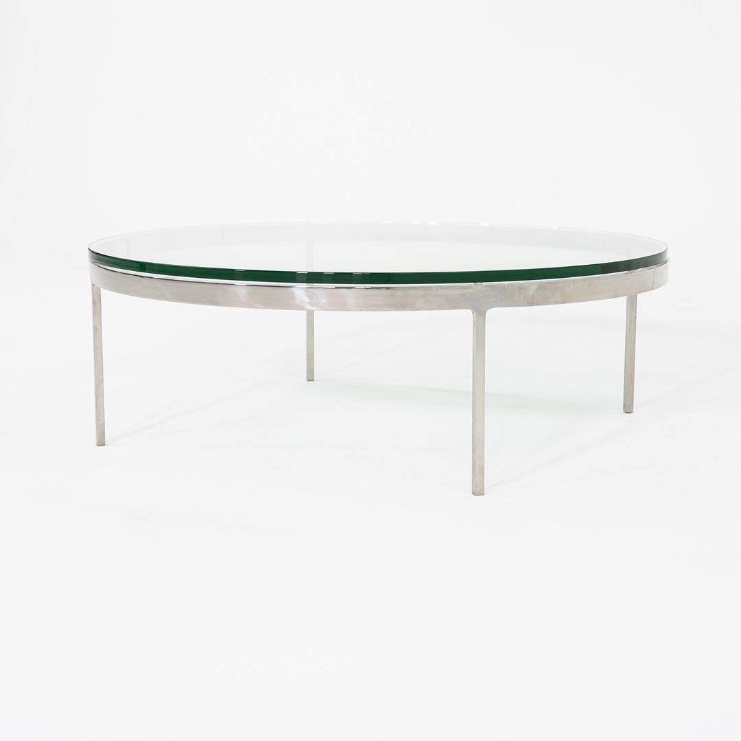 1990s Nicos Zographos Polished Stainless Steel and Glass Coffee Table TA.35.42G