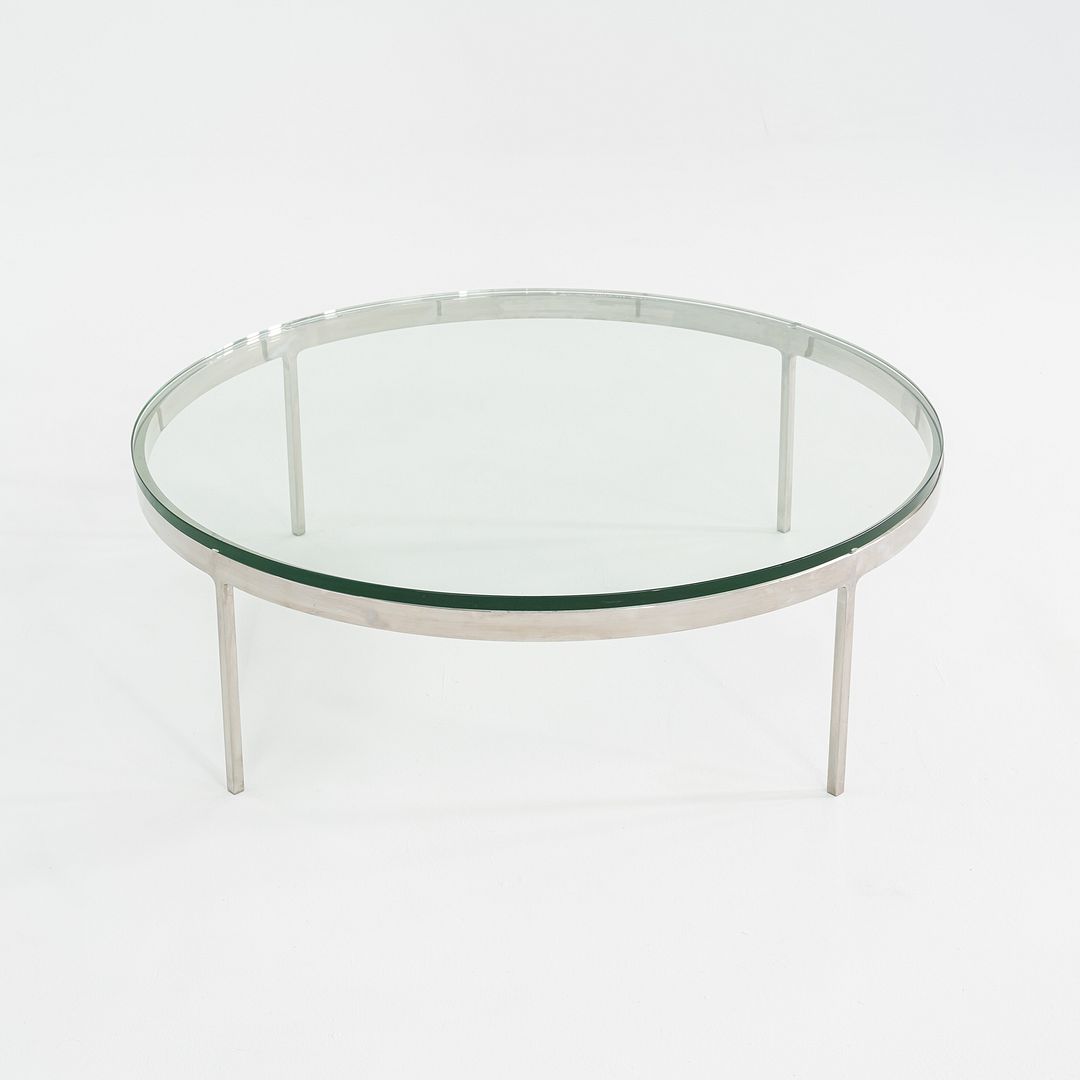 1990s Nicos Zographos Polished Stainless Steel and Glass Coffee Table TA.35.42G