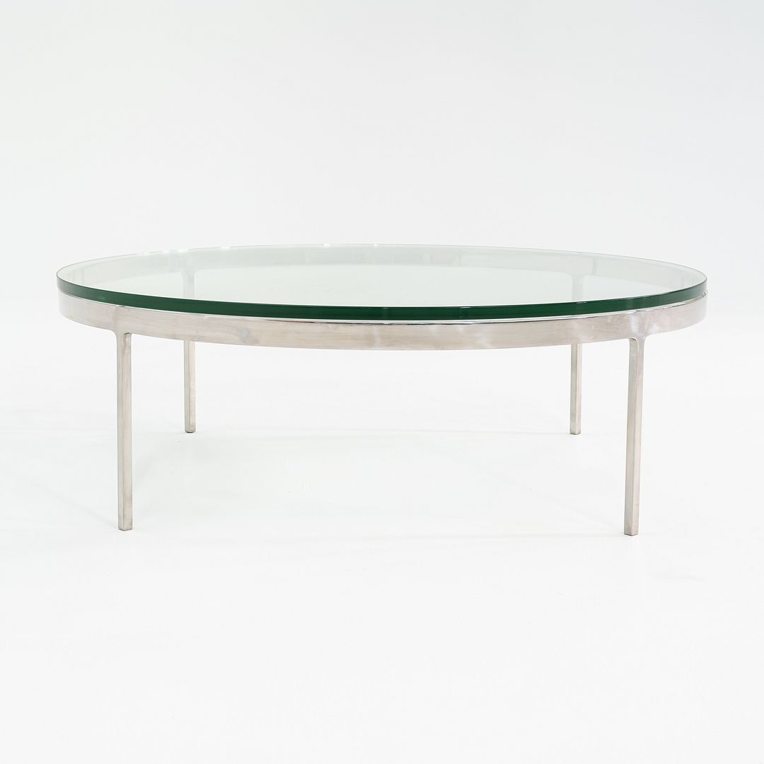 1990s Nicos Zographos Polished Stainless Steel and Glass Coffee Table TA.35.42G