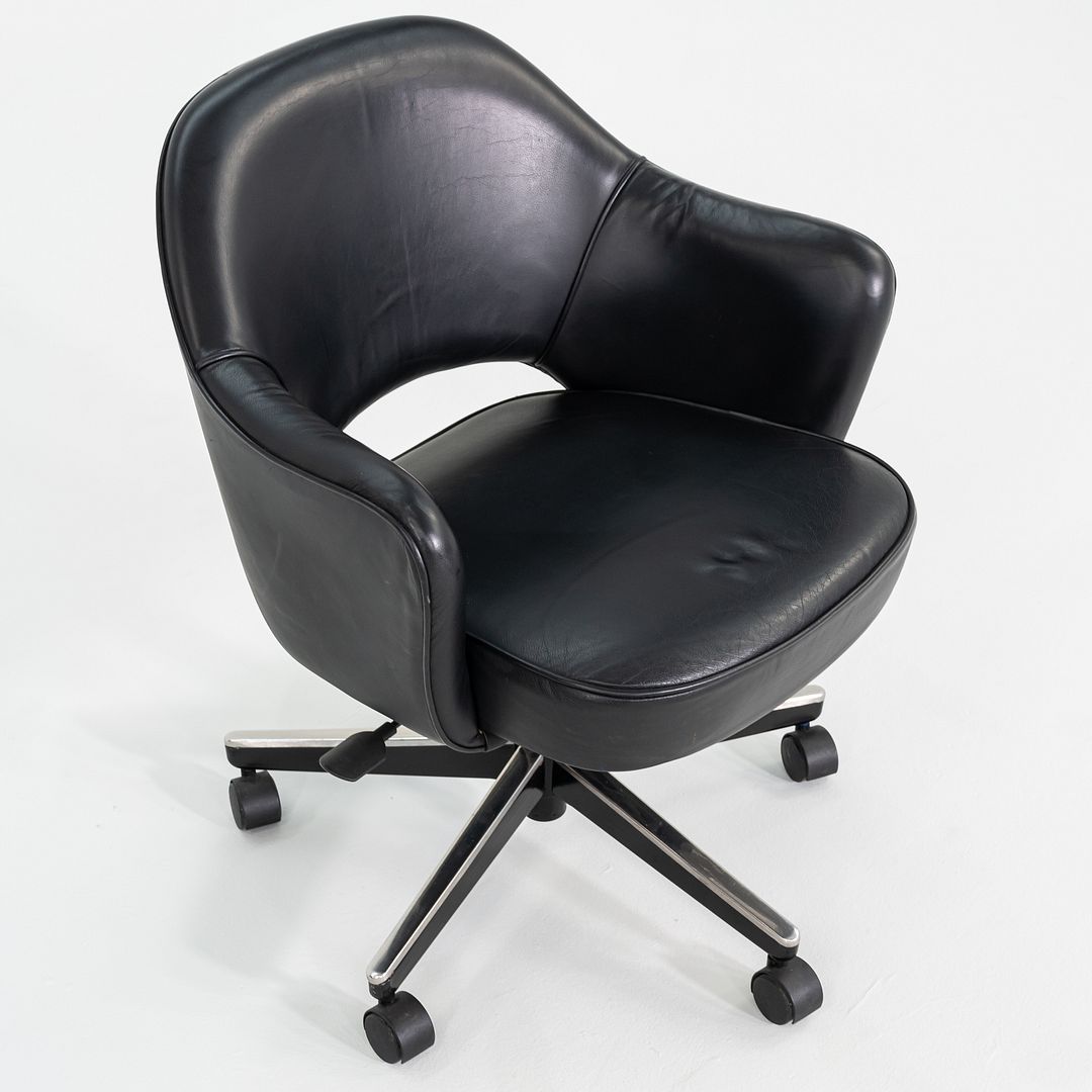 SOLD 2005 Eero Saarinen for Knoll Executive Desk Chair with Arms in Black Leather