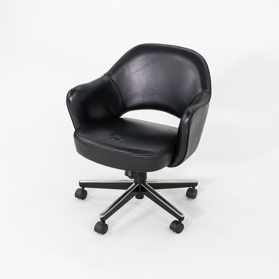 SOLD 2005 Eero Saarinen for Knoll Executive Desk Chair with Arms in Black Leather