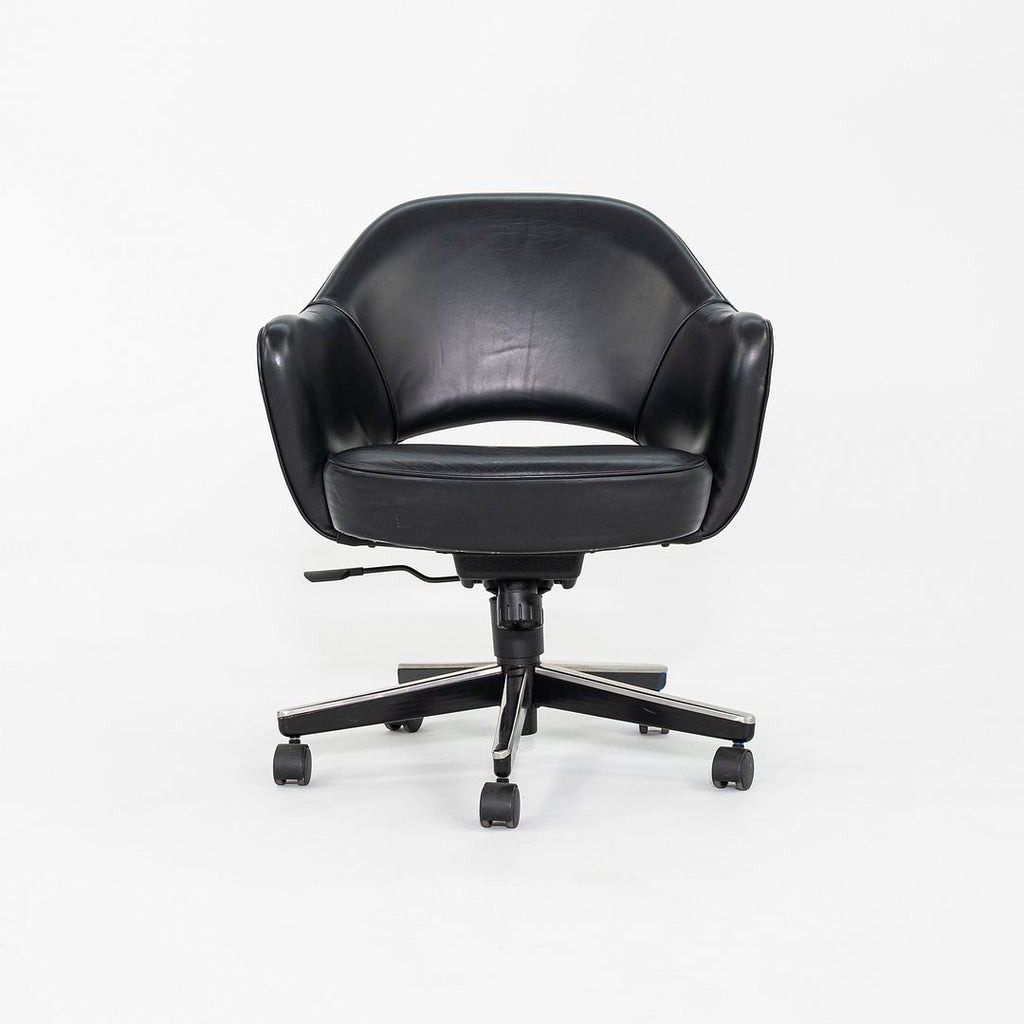 SOLD 2005 Eero Saarinen for Knoll Executive Desk Chair with Arms in Black Leather