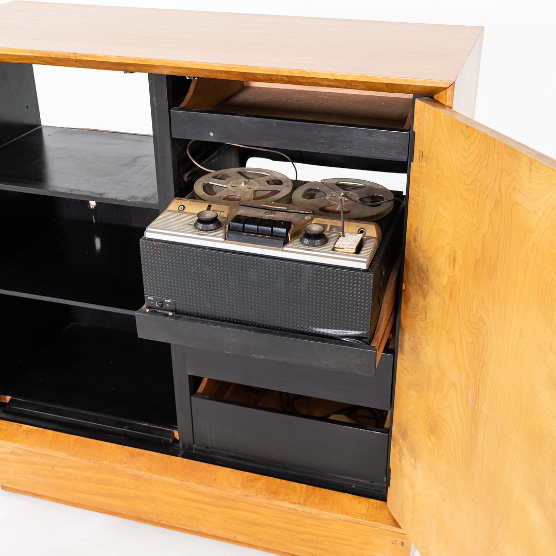 C. 1941 Gilbert Rohde for Herman Miller Paldao Burled Acacia Stereo Cabinet, Model 4103