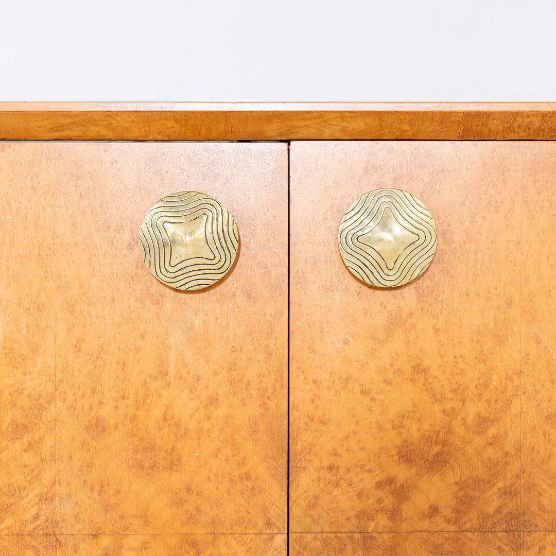 C. 1941 Gilbert Rohde for Herman Miller Paldao Burled Acacia Stereo Cabinet, Model 4103