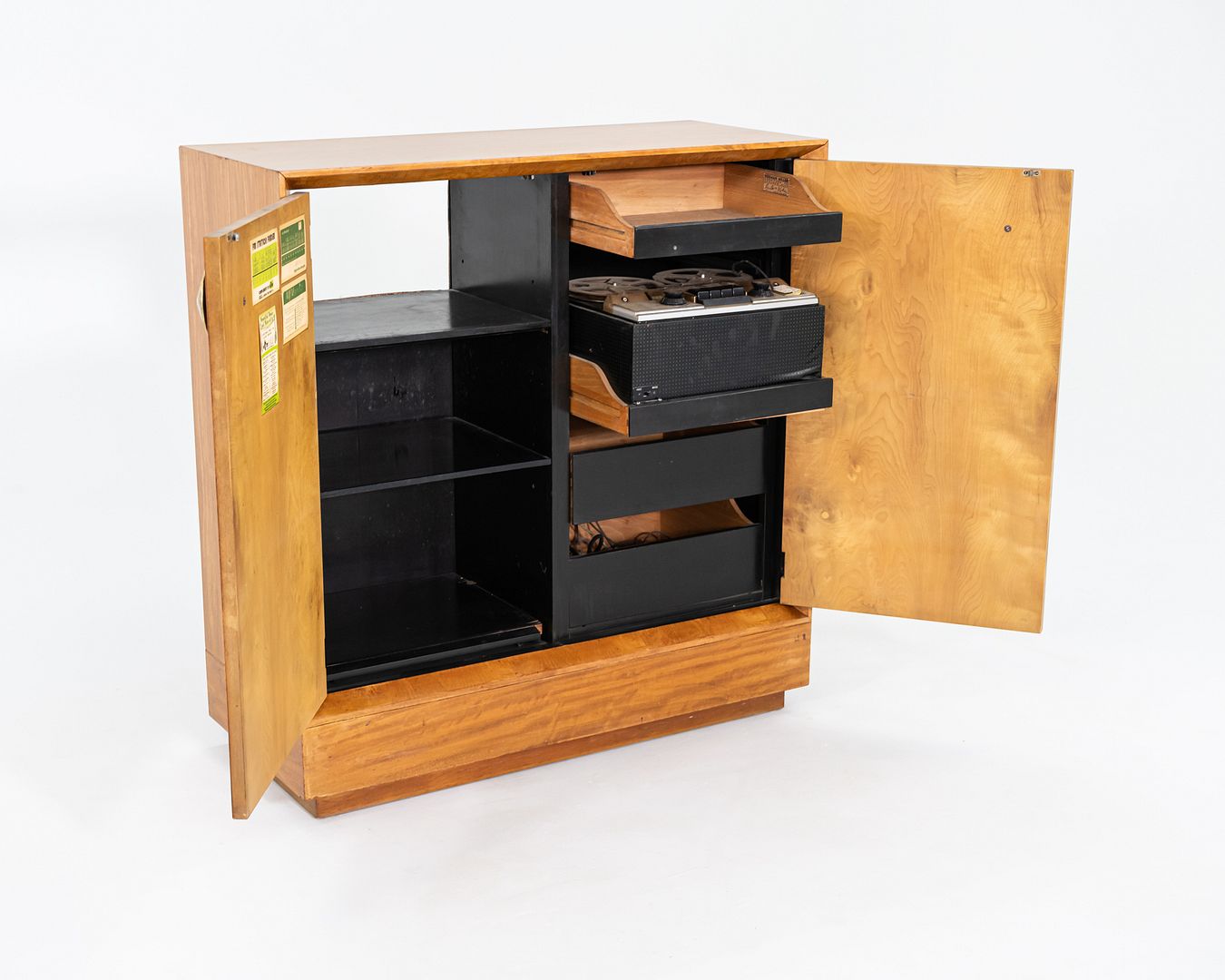 C. 1941 Gilbert Rohde for Herman Miller Paldao Burled Acacia Stereo Cabinet, Model 4103