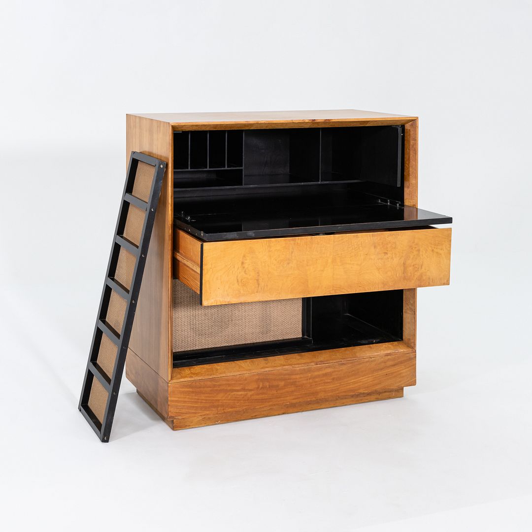 C. 1941 Gilbert Rohde for Herman Miller Paldao Burled Acacia Speaker Cabinet