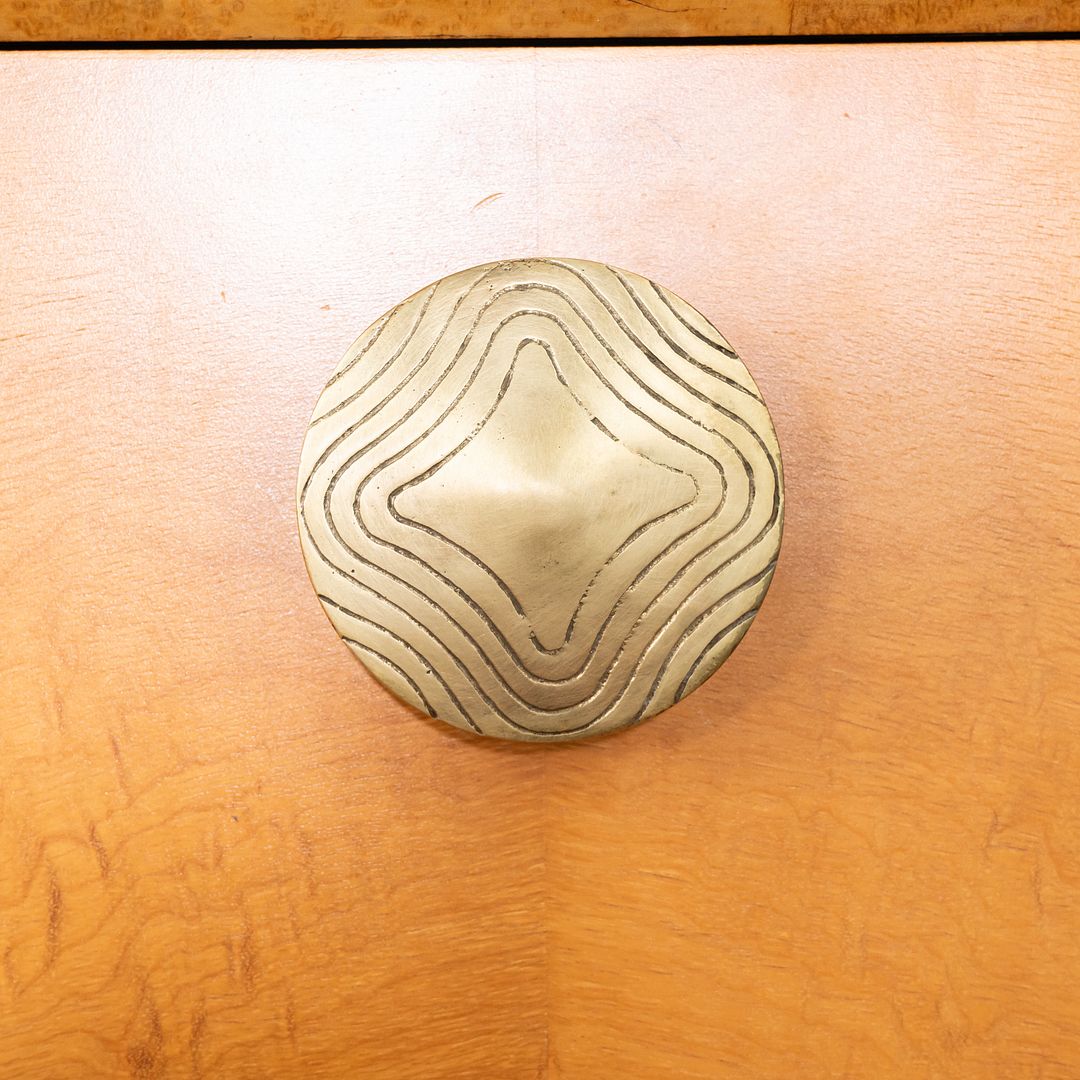 C. 1941 Gilbert Rohde for Herman Miller Paldao Burled Acacia Speaker Cabinet