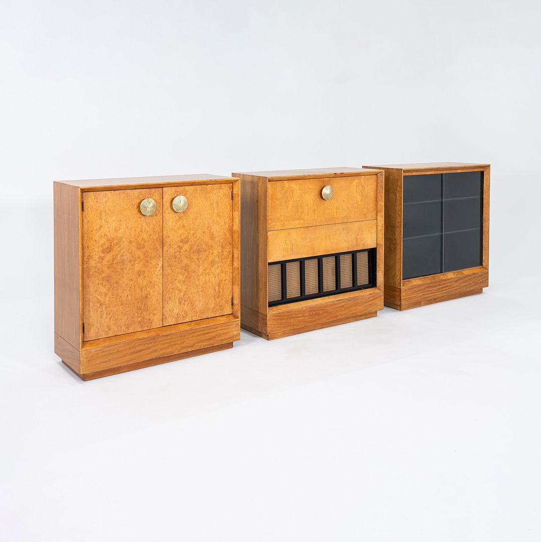 C. 1941 Gilbert Rohde for Herman Miller Paldao Burled Acacia Speaker Cabinet