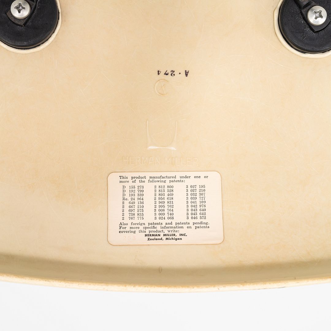 1962 Pair of Herman Miller Eames DAR Fiberglass Arm Shell Dining Chairs White