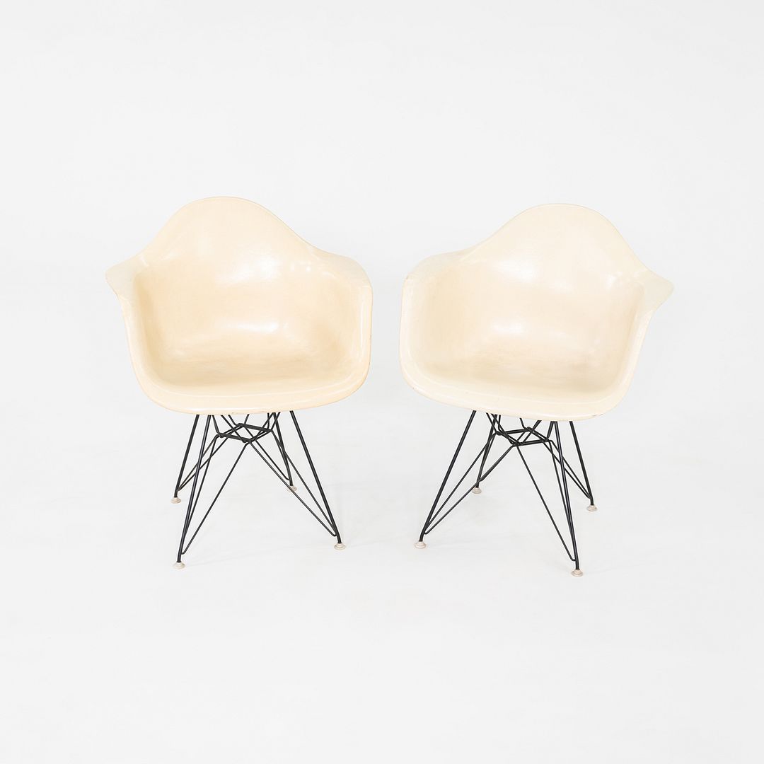 1962 Pair of Herman Miller Eames DAR Fiberglass Arm Shell Dining Chairs White