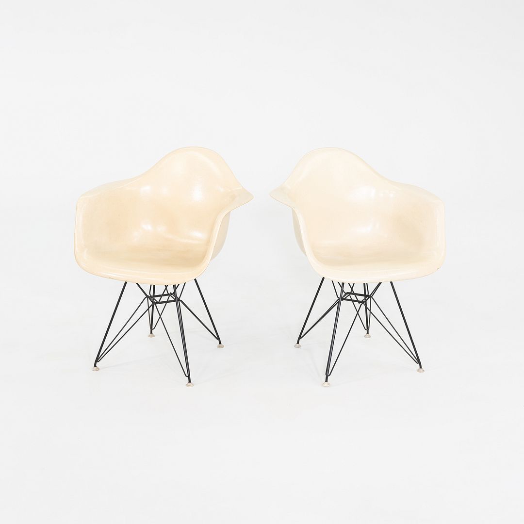 1962 Pair of Herman Miller Eames DAR Fiberglass Arm Shell Dining Chairs White