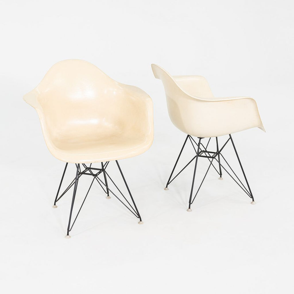 1962 Pair of Herman Miller Eames DAR Fiberglass Arm Shell Dining Chairs White