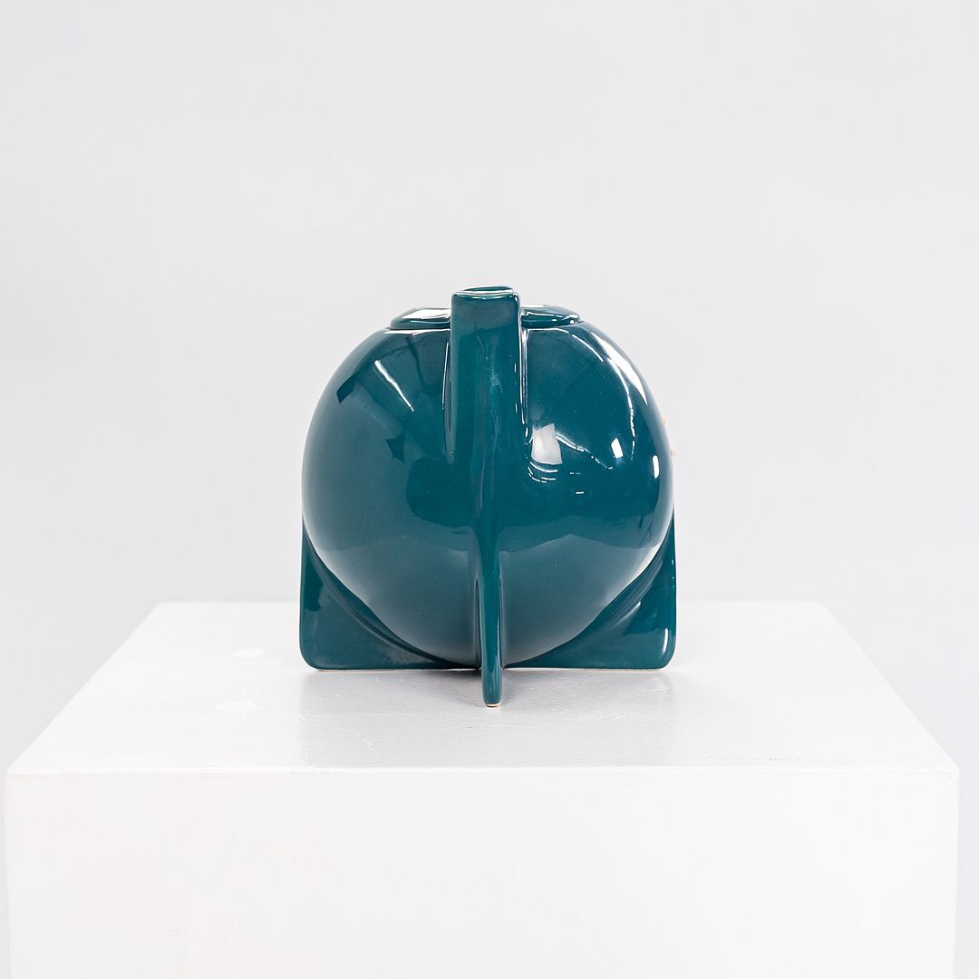 1940s Vintage Era Keramik Bauhaus Tea Pot in Peacock Blue Glazed Ceramic 5.5 in